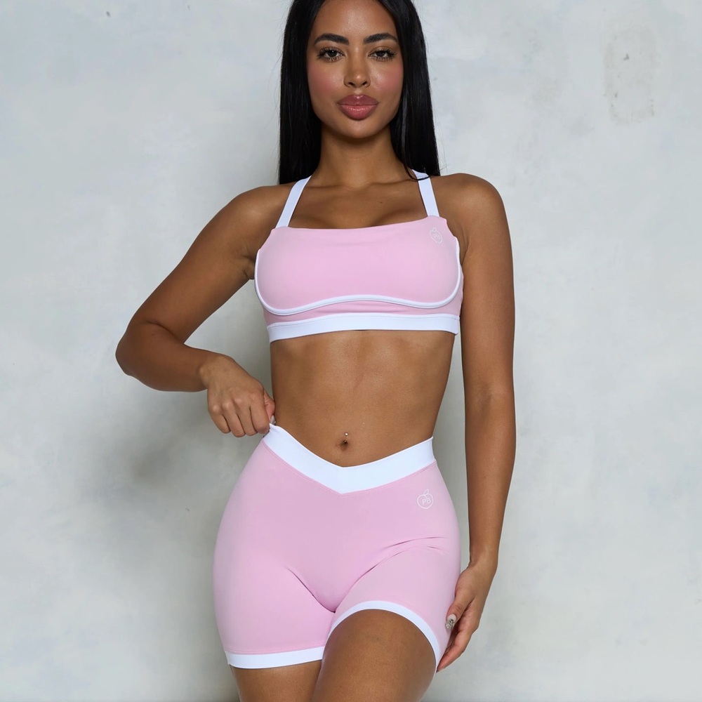 PCHEEBUM Pink and White Sports Bra Size S